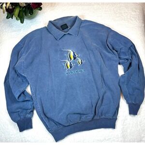 Habitat Men's M Sweatshirt Blue Vintage 90s Embroidered‎ Cancun Crew Fish surf